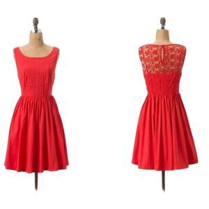 Anthropologie Moulinette Soeurs coral fit n flare dress size 8 pockets